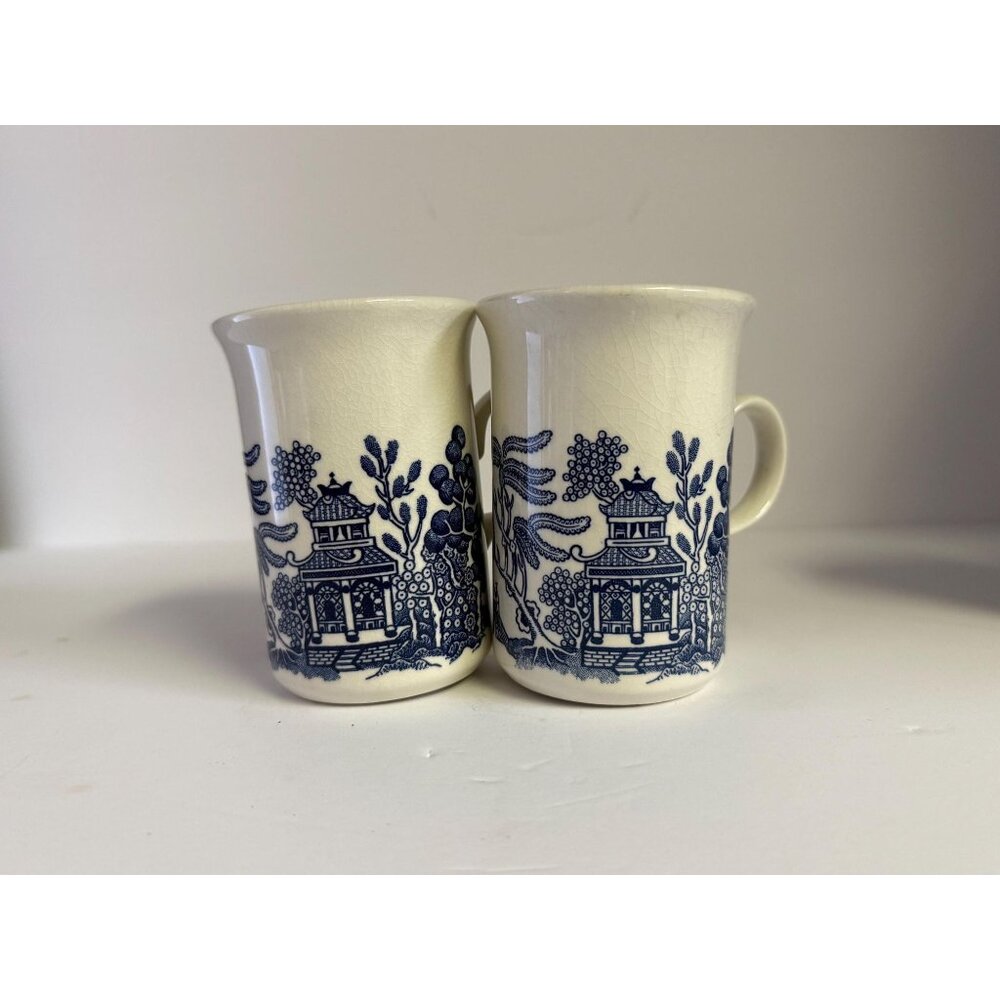 Coffee Mugs Cups Willow English Ironstone Cups Set 4 Churchill Georgian Shape - Picture 9 of 11